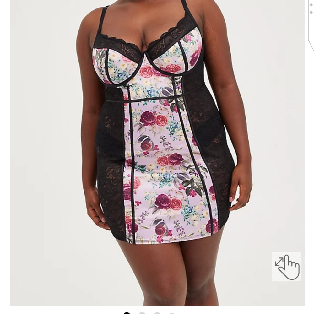 🆕PINK FLORAL SATIN & LACE UNDERWIRE CHEMISE